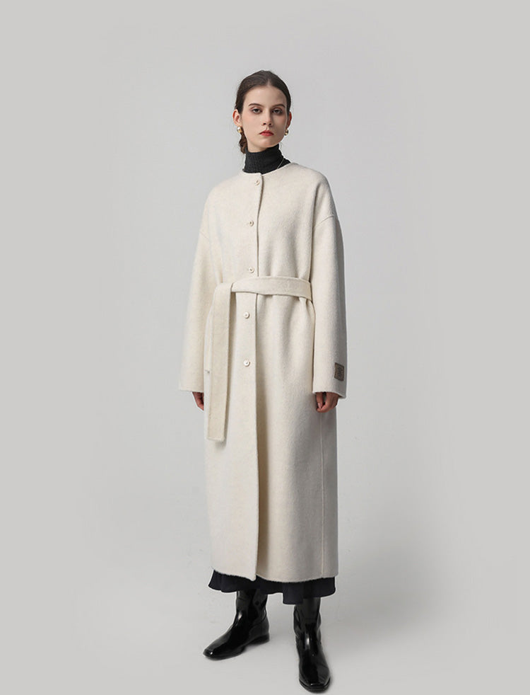 Lily Collarless Long Wool Coat