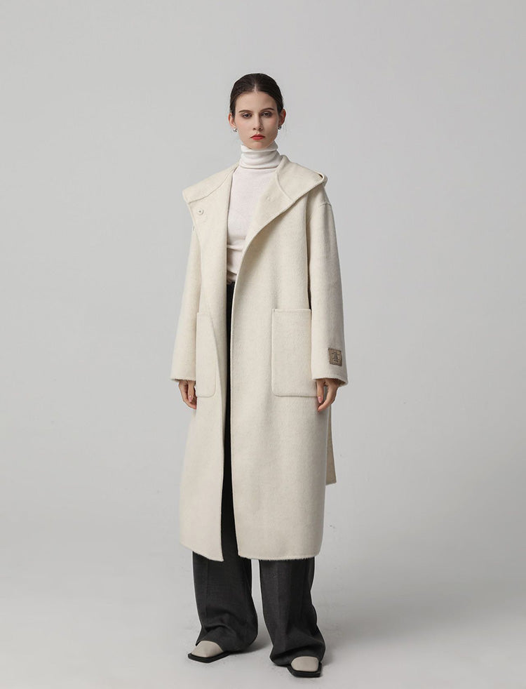 Eleanor Hooded Long Wool Coat