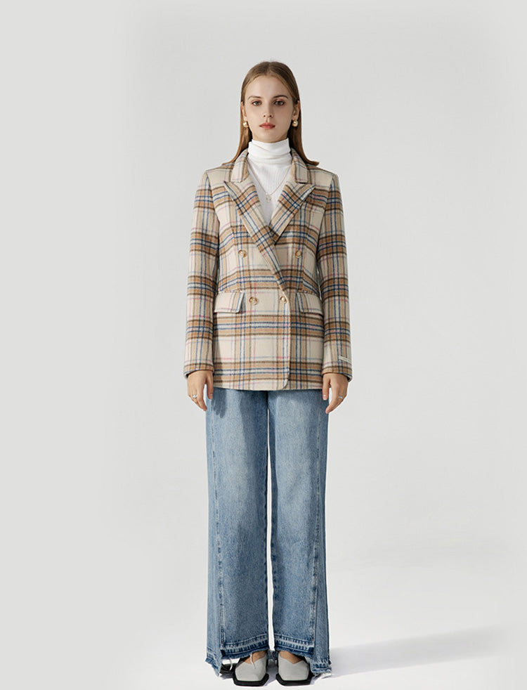Sophie Double-Breasted Plaid Wool Coat