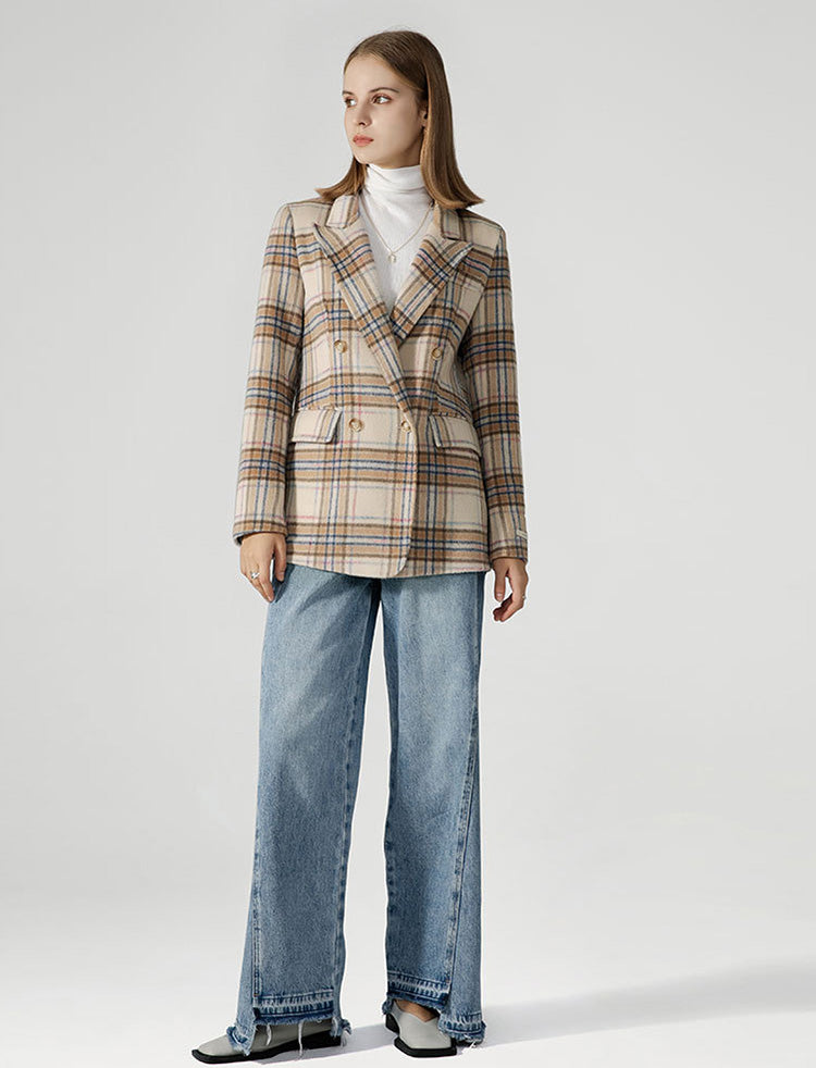 Sophie Double-Breasted Plaid Wool Coat