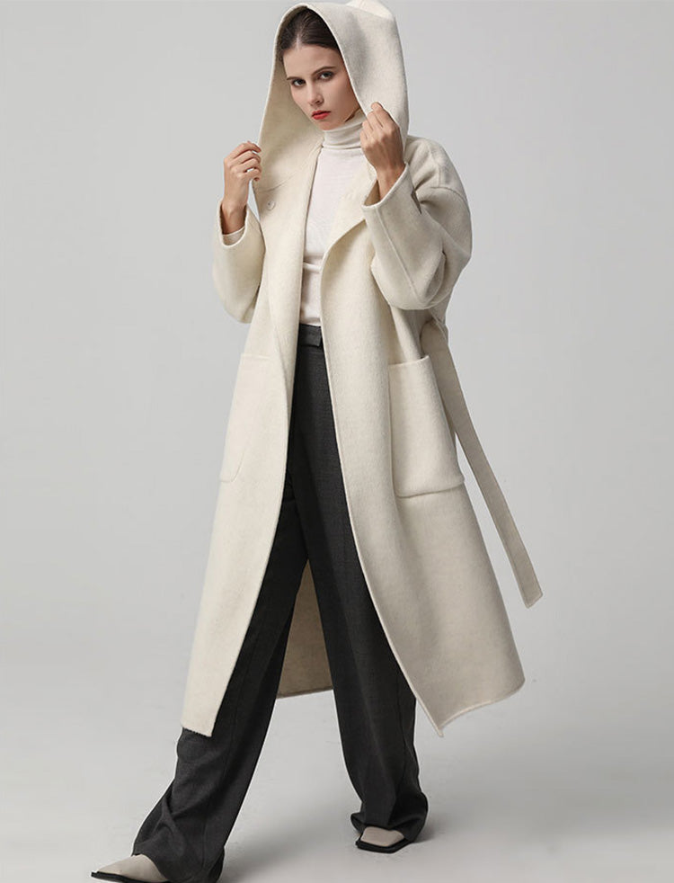 Eleanor Hooded Long Wool Coat